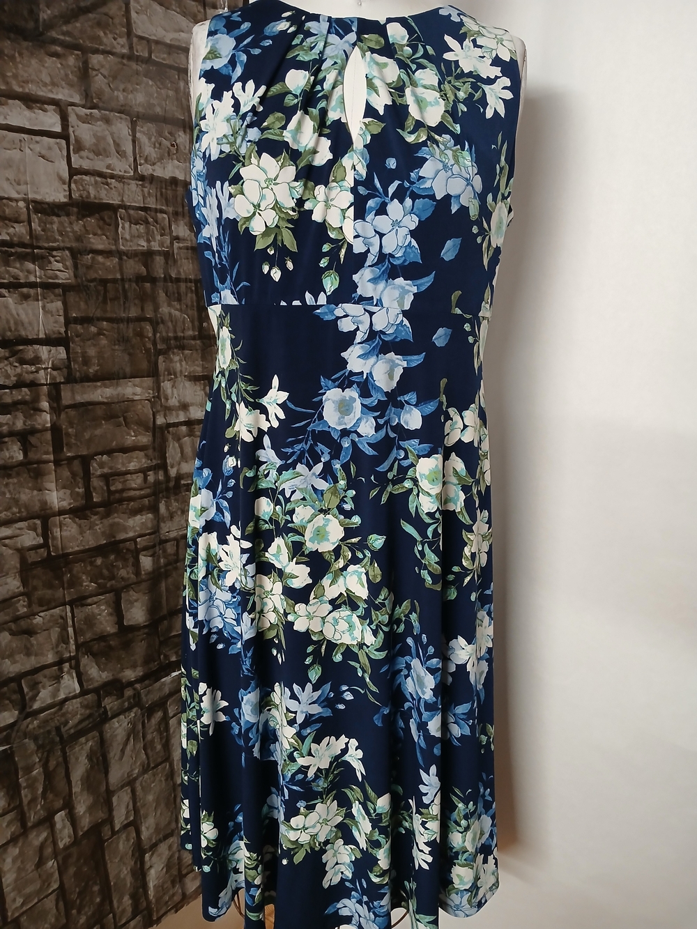 London Times Navy Floral Keyhole Midi Smart Dress